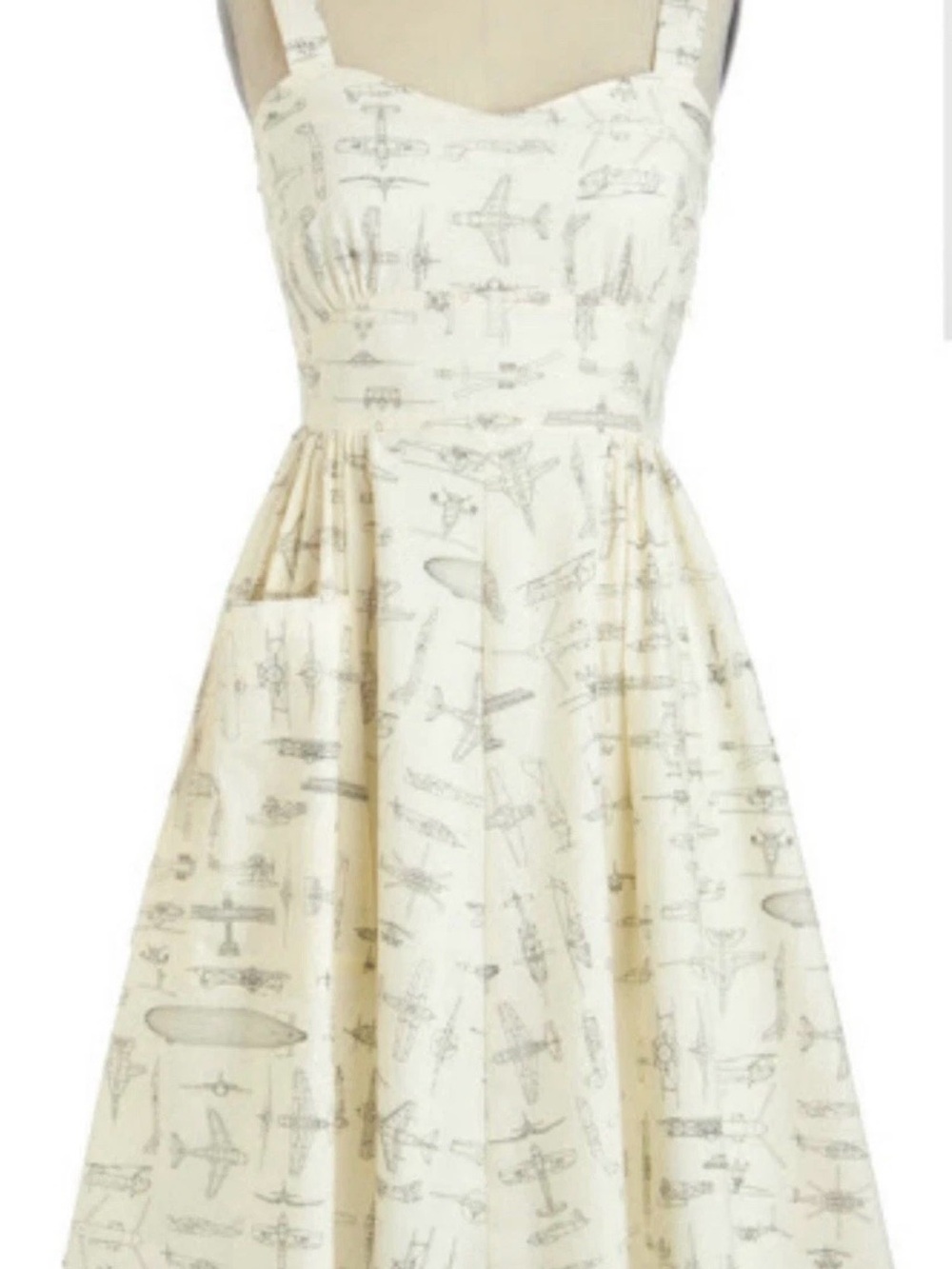 Modcloth In a Barrel Roll Cream Dress with Gray Airplane Print